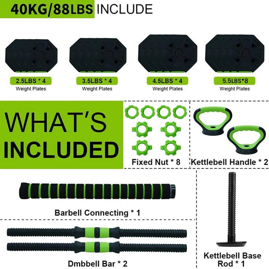 4 in 1 Adjustable Set Used as Kettlebells, Barbell, Push up, Stand