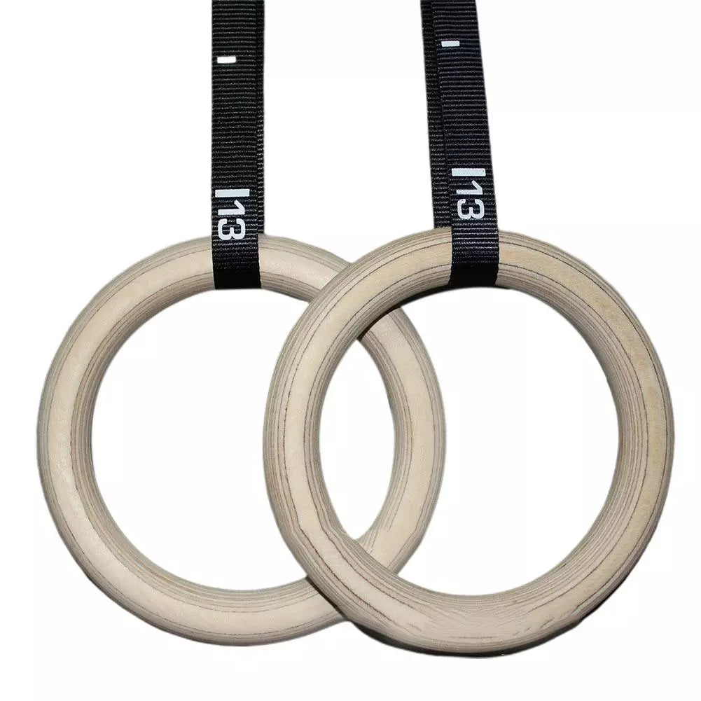 Wooden Gymnastics Rings With Adjustable Cam Buckle 14.76ft Long Straps