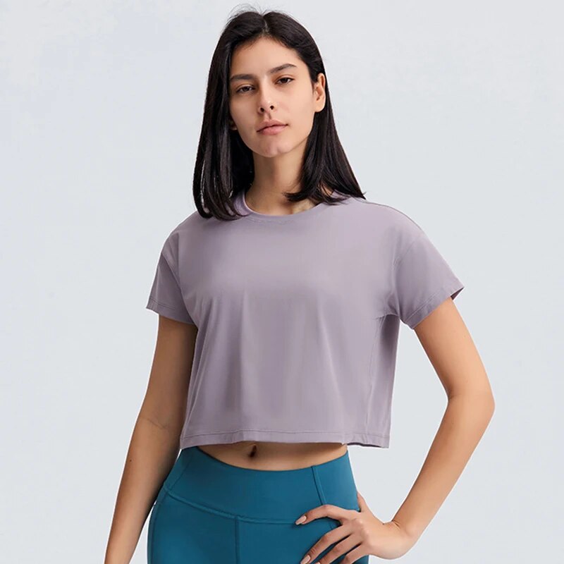 Sexy Yoga Crop Top Short Sleeve Shirt Quick Dry