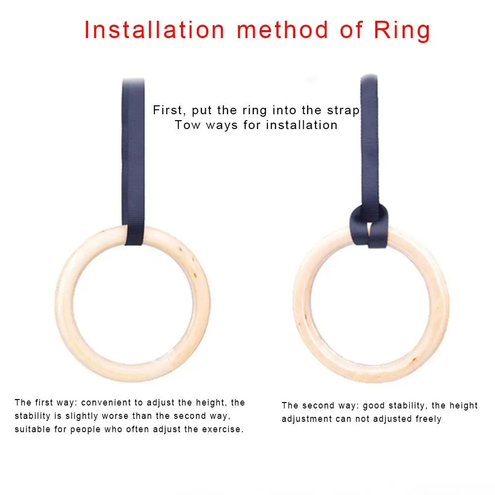 Wooden Gymnastics Rings With Adjustable Cam Buckle 14.76ft Long Straps