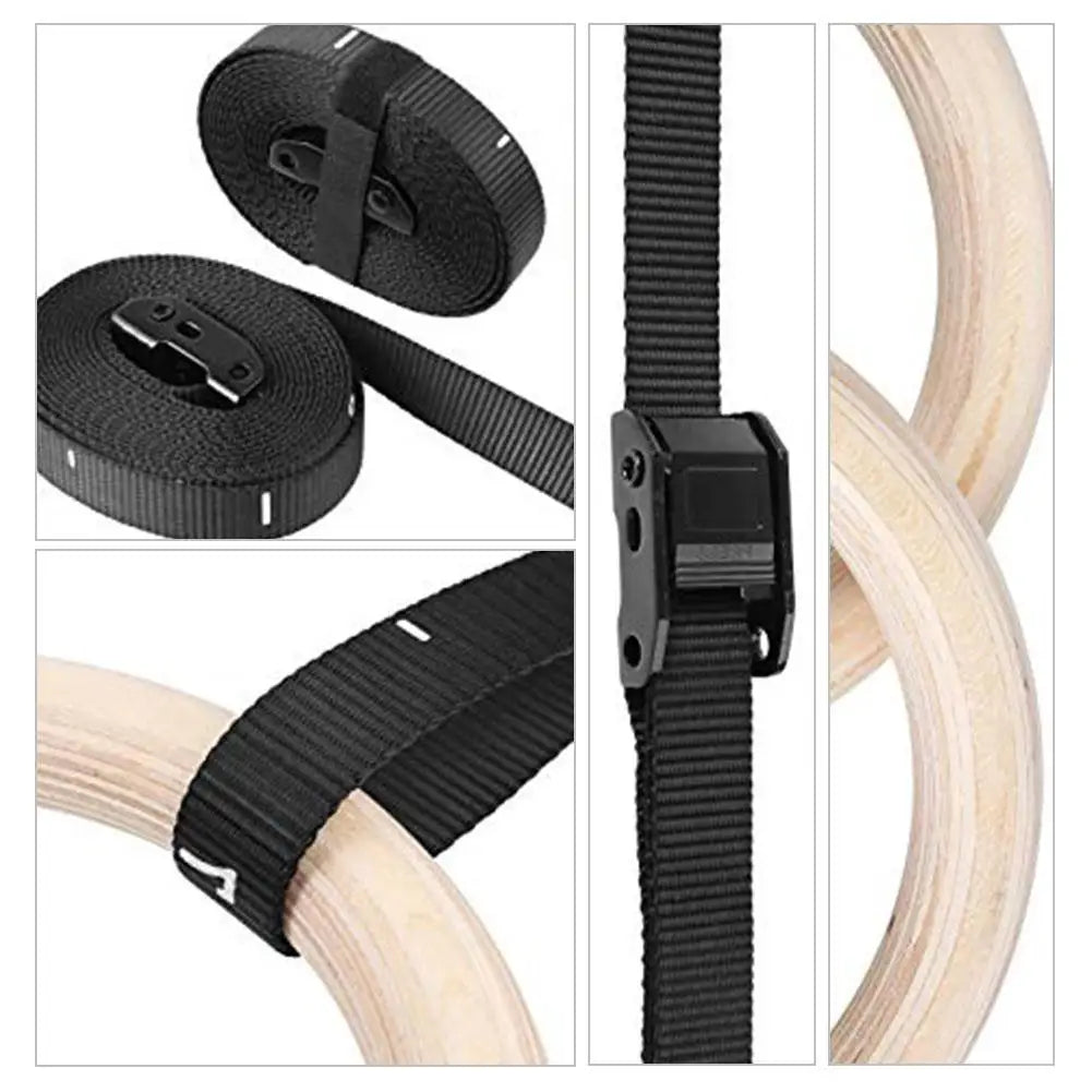 Wooden Gymnastics Rings With Adjustable Cam Buckle 14.76ft Long Straps