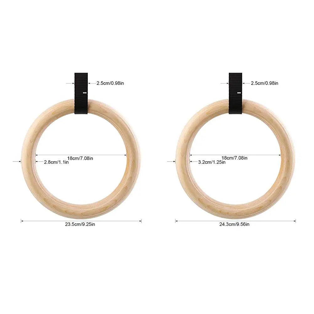 Wooden Gymnastics Rings With Adjustable Cam Buckle 14.76ft Long Straps