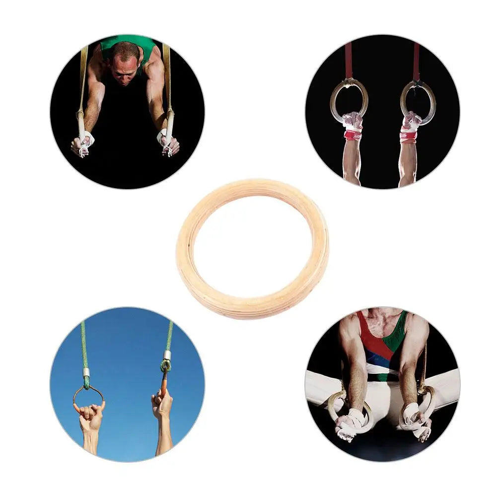 Wooden Gymnastics Rings With Adjustable Cam Buckle 14.76ft Long Straps