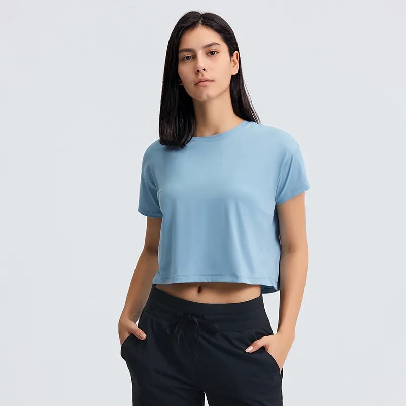 Sexy Yoga Crop Top Short Sleeve Shirt Quick Dry