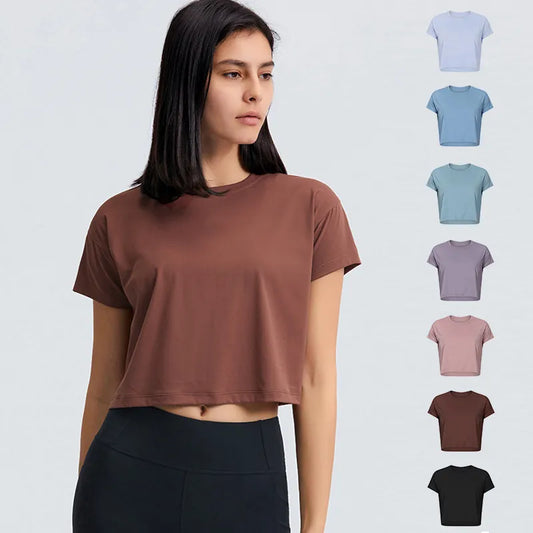 Sexy Yoga Crop Top Short Sleeve Shirt Quick Dry