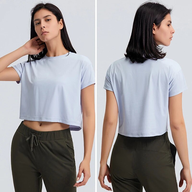 Sexy Yoga Crop Top Short Sleeve Shirt Quick Dry