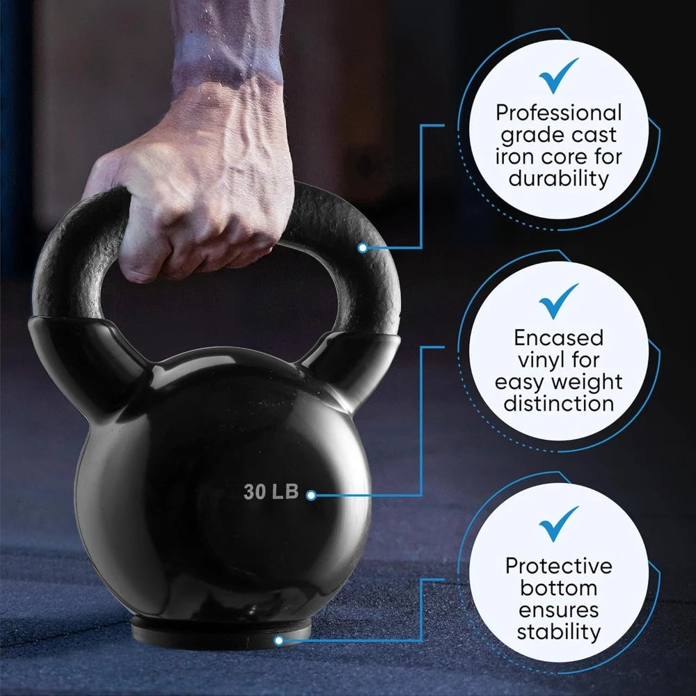 Professional Grade, Kettlebell Set Vinyl Coated With a Special Protective Bottom