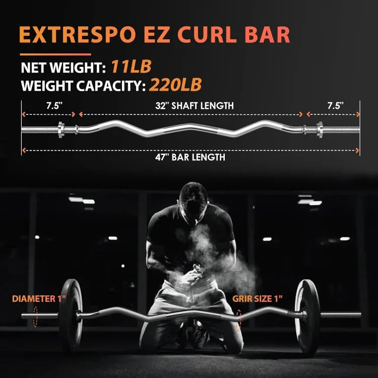 47" EZ Curl Bar Weight Lifting Bar