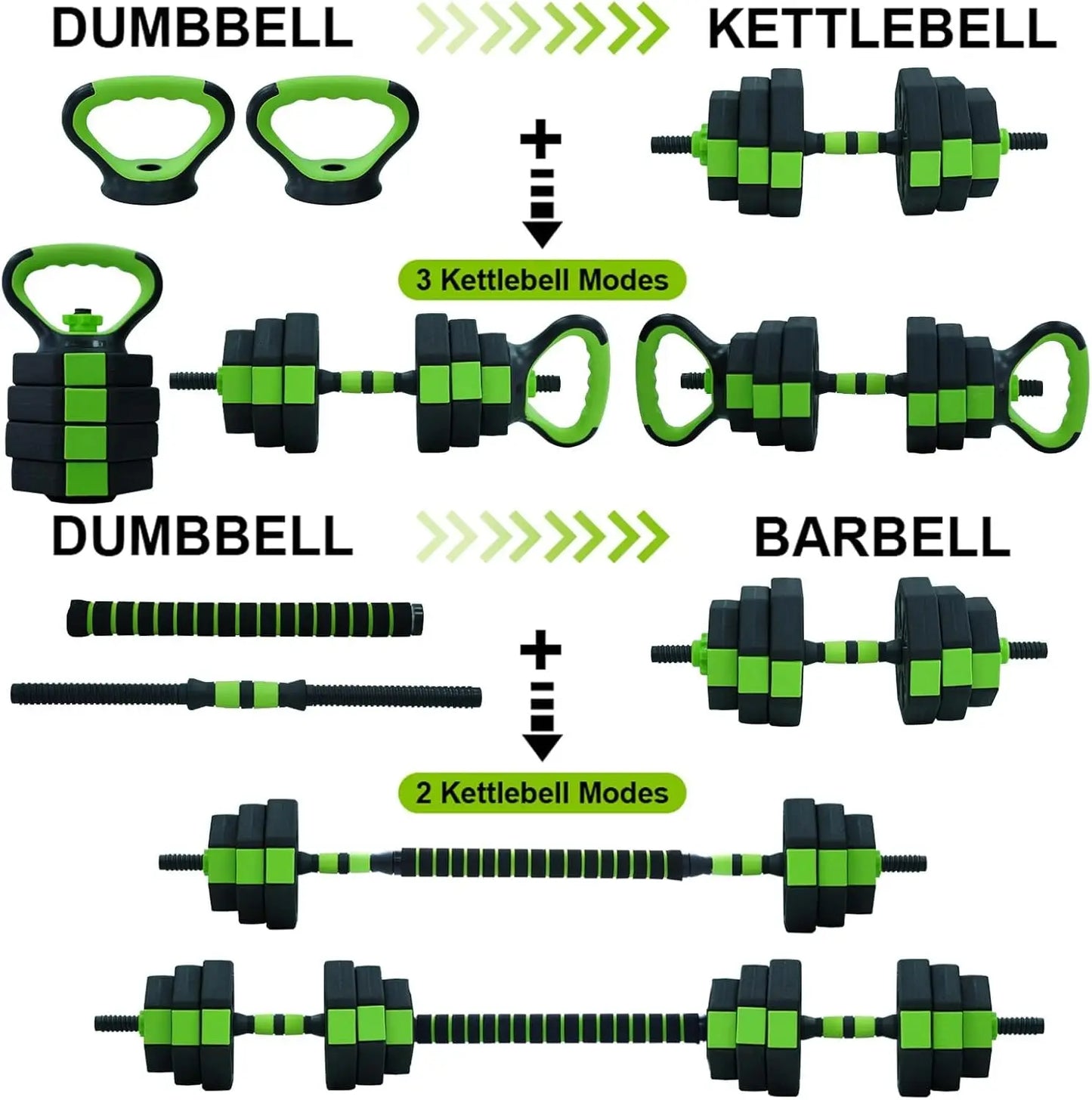 4 in 1 Adjustable Set Used as Kettlebells, Barbell, Push up, Stand