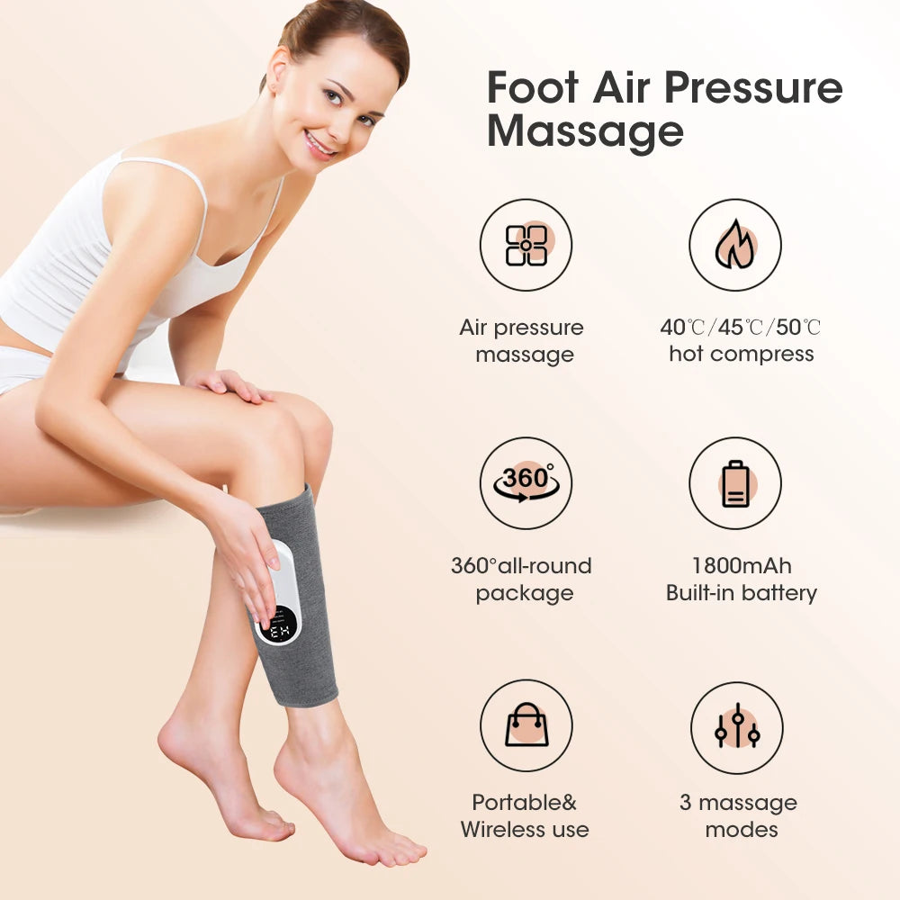 360° Wireless Air Pressure Leg Massager With Heat Compression 3 Modes