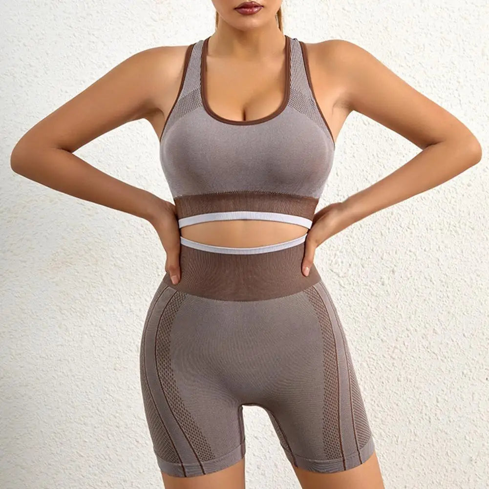 2Pcs/Set Casual High Stretch Washable  Push Up Sports Vest and Shorts