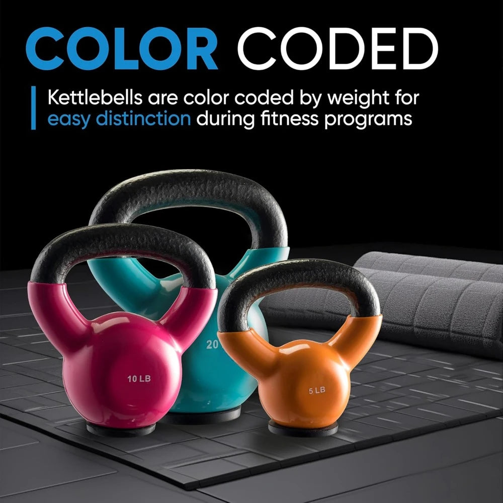 Professional Grade, Kettlebell Set Vinyl Coated With a Special Protective Bottom