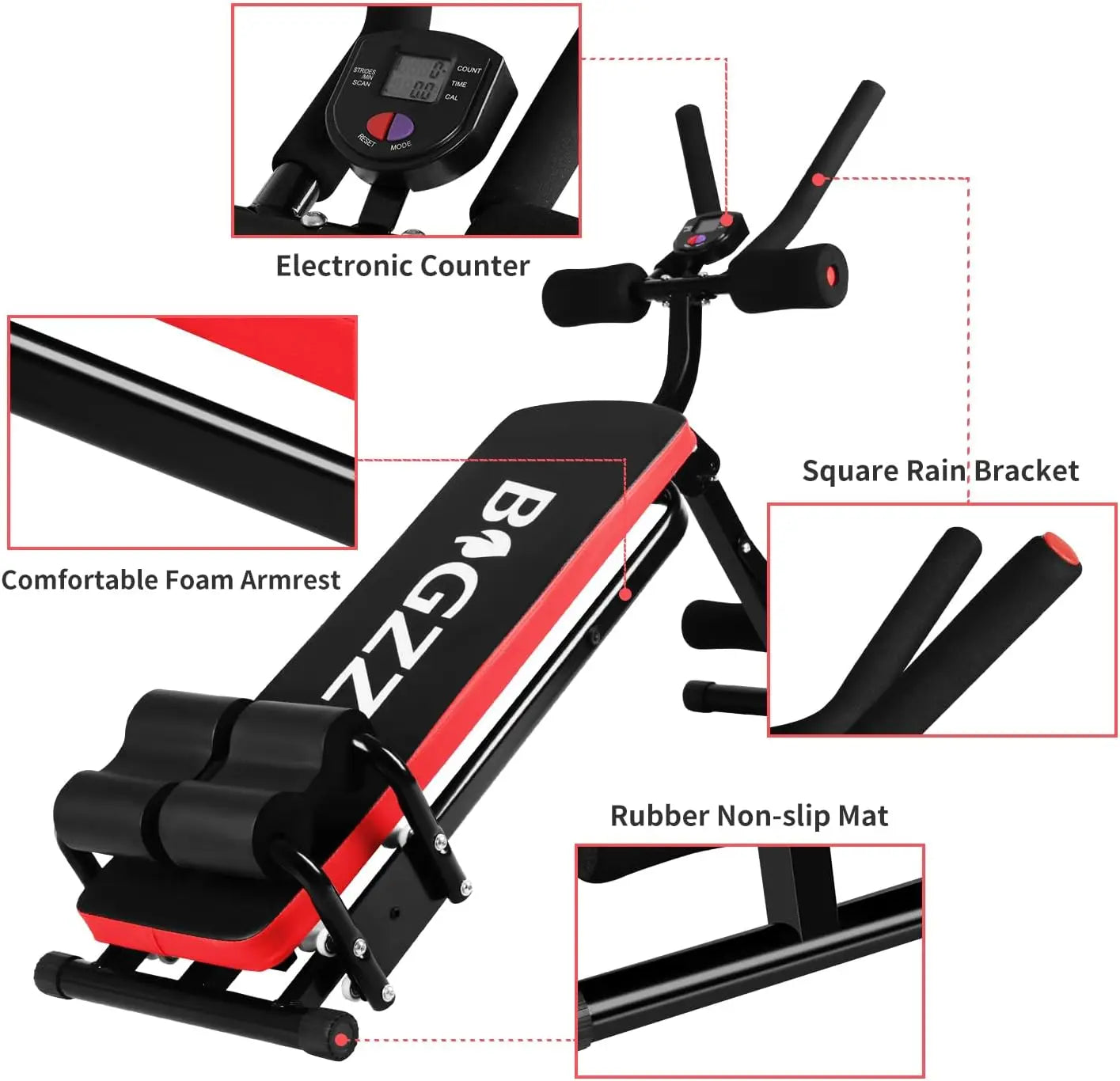 Adjustable Ab Exercise Bench, Abdominal Workout Machine Foldable Sit Up Bench, Full Body Exercise Equipment with LCD Monitor